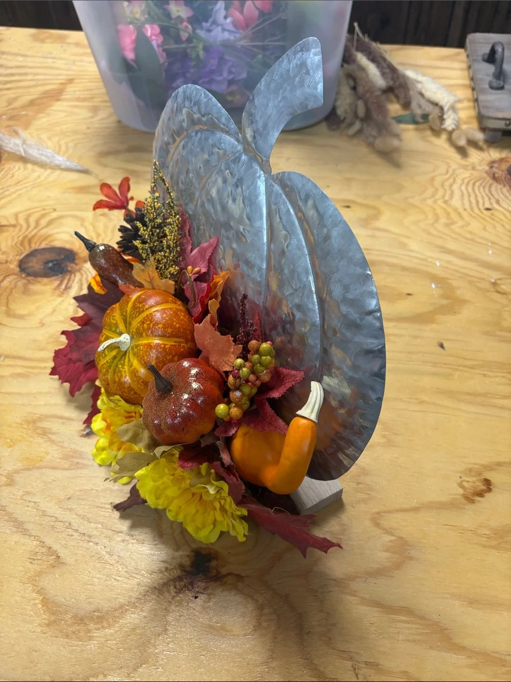 okie dokie Galvanized Pumpkin Wreath with Orange, Yellow, Red and Brown Accents